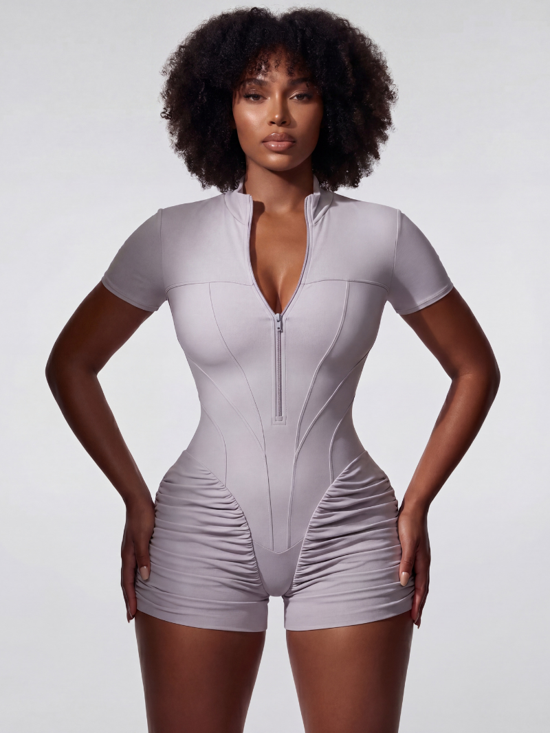 Silver Sculpt Zip Romper