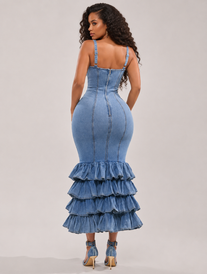 Denim Muse Ruffle Maxi Dress